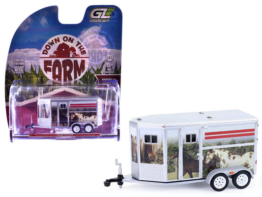 Horse Trailer Silver with Custom Horse Wrap "Down on the Farm" Series 11 1/64 T&y Diecast Model by Greenlight