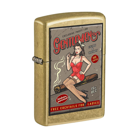 *48267VINTAGE* Zippo 81675 Windproof Lighter Pin-up Girl "Whiskey and Cigars Party" Street Brass
