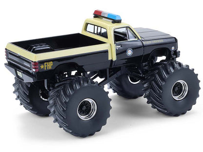 GreenLight 1983 Dodge Ram W350 Monster Truck "Florida Highway Patrol" Black with Cream Top and Stripes "Kings of Crunch - Hot Pursuit" Special Edition 1/64 Diecast Model Car by <h2>1983 Greenlight</h2