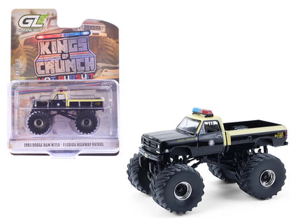 GreenLight 1983 Dodge Ram W350 Monster Truck "Florida Highway Patrol" Black with Cream Top and Stripes "Kings of Crunch - Hot Pursuit" Special Edition 1/64 Diecast Model Car by <h2>1983 Greenlight</h2