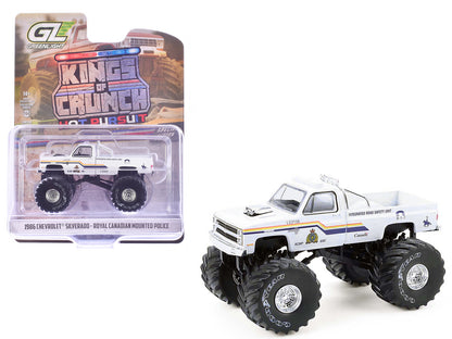 GreenLight 1986 Chevrolet Silverado Monster Truck "Royal Canadian Mounted Police" White with Stripes "Kings of Crunch - Hot Pursuit" Special Edition 1/64 Diecast Model Car by <h2>1986 Greenlight</h2>
