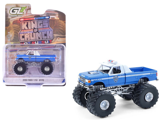 1990 Ford F-350 Monster Truck "NYPD (New York Police Department)" Blue with White Top "Kings of Crunch - Hot Pursuit" Special Edition 1/64 T&y Diecast Model Car by Greenlight