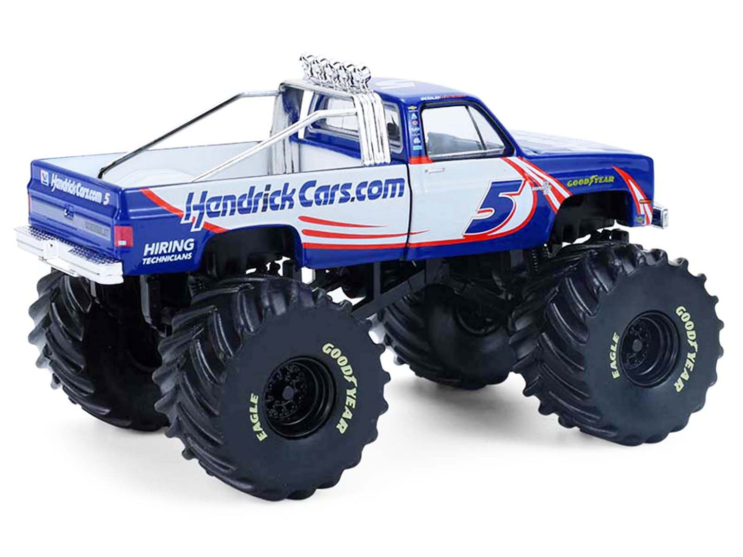 1981 Chevrolet K20 Monster Truck #5 "HendrickCars.com" Blue and White with Graphics "Kings of Crunch - Hendrick Motorsports Tribute" Special Edition 1/64 T&y Diecast Model Car by Greenlight