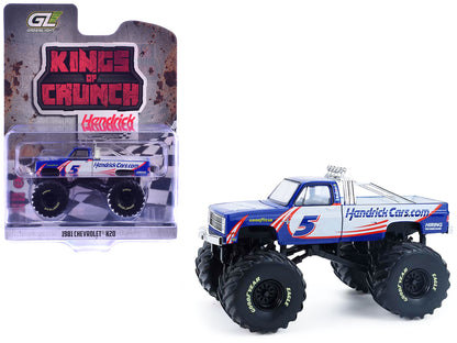 1981 Chevrolet K20 Monster Truck #5 "HendrickCars.com" Blue and White with Graphics "Kings of Crunch - Hendrick Motorsports Tribute" Special Edition 1/64 T&y Diecast Model Car by Greenlight