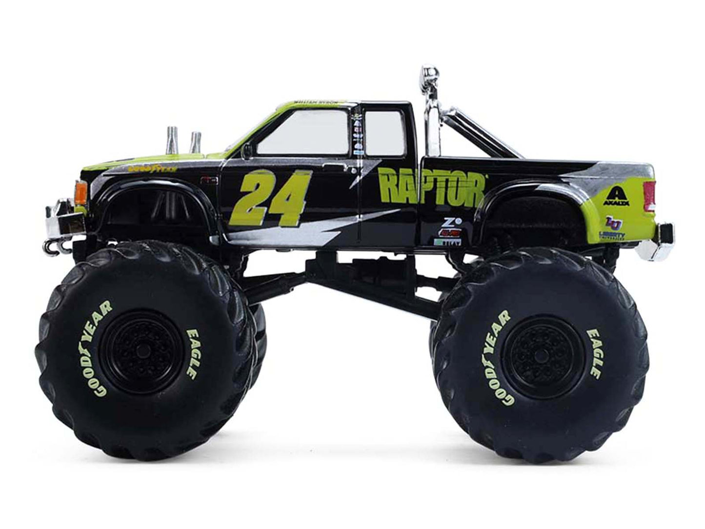 1986 Chevrolet S10 Monster Truck #24 "Raptor" Black and Green with Graphics "Kings of Crunch - Hendrick Motorsports Tribute" Special Edition 1/64 T&y Diecast Model Car by Greenlight