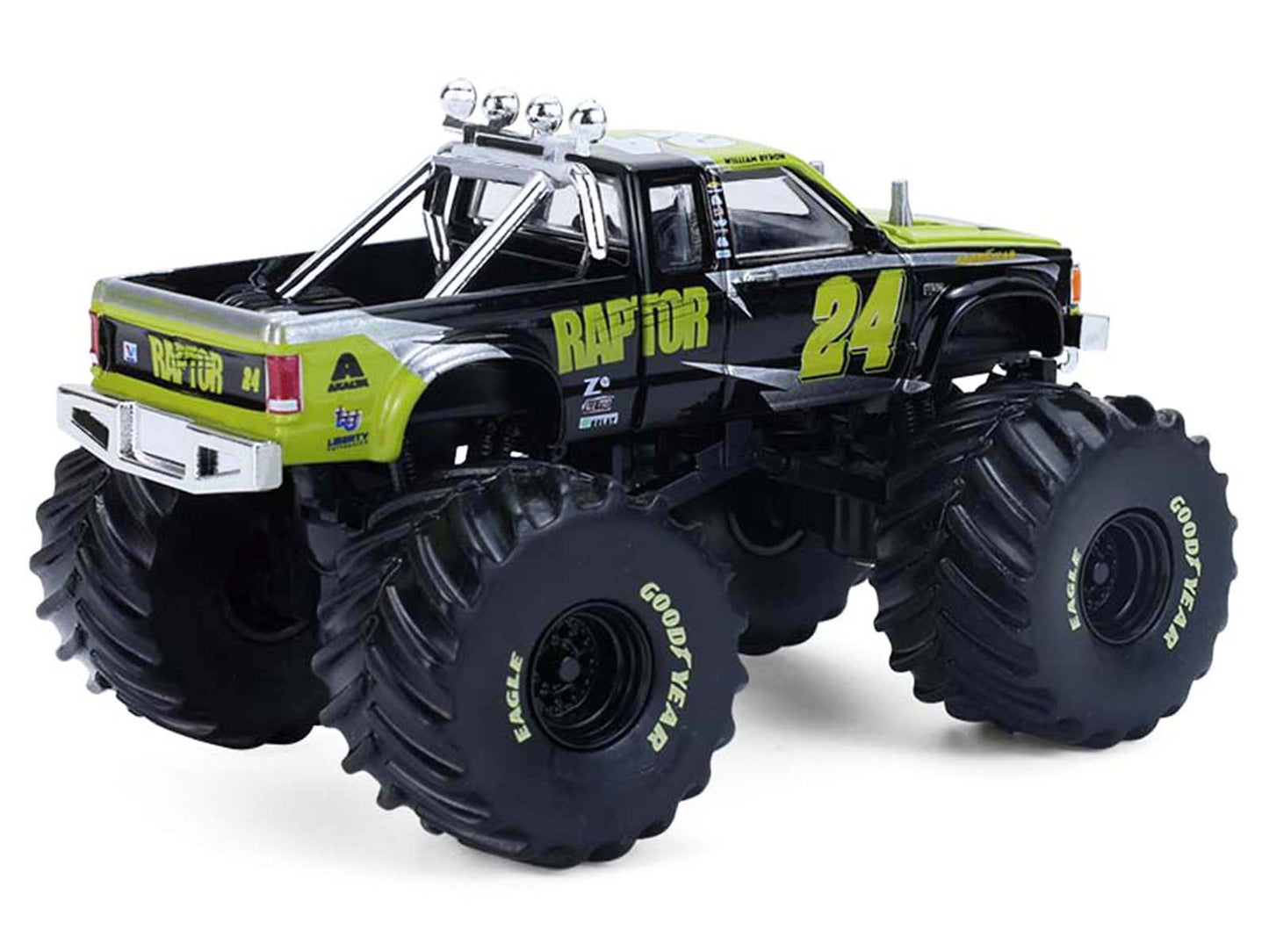 1986 Chevrolet S10 Monster Truck #24 "Raptor" Black and Green with Graphics "Kings of Crunch - Hendrick Motorsports Tribute" Special Edition 1/64 T&y Diecast Model Car by Greenlight