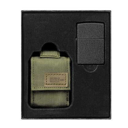 Zippo Tactical Pouch (OD Green) and Black Crackle Windproof Lighter Gift Set