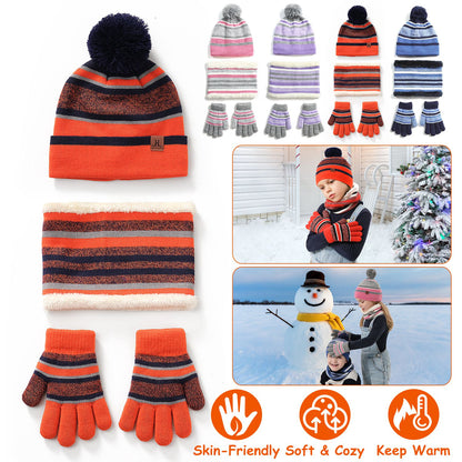 Winter Kids Knitted Hat Scarf Gloves 3Pcs Boys Girls Warm Beanie And Glove Set