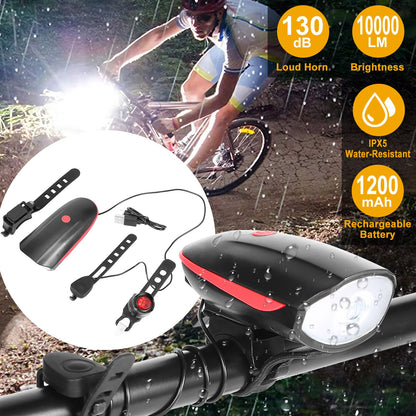 10000Lm Bike Headlight Usb Rechargeable Led Bicycle Front Light Rear Tail With