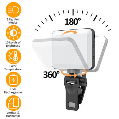Rechargeable Selfie Light Fill 2000Mah Portable Clip On With 3 Modes 10 Brightn