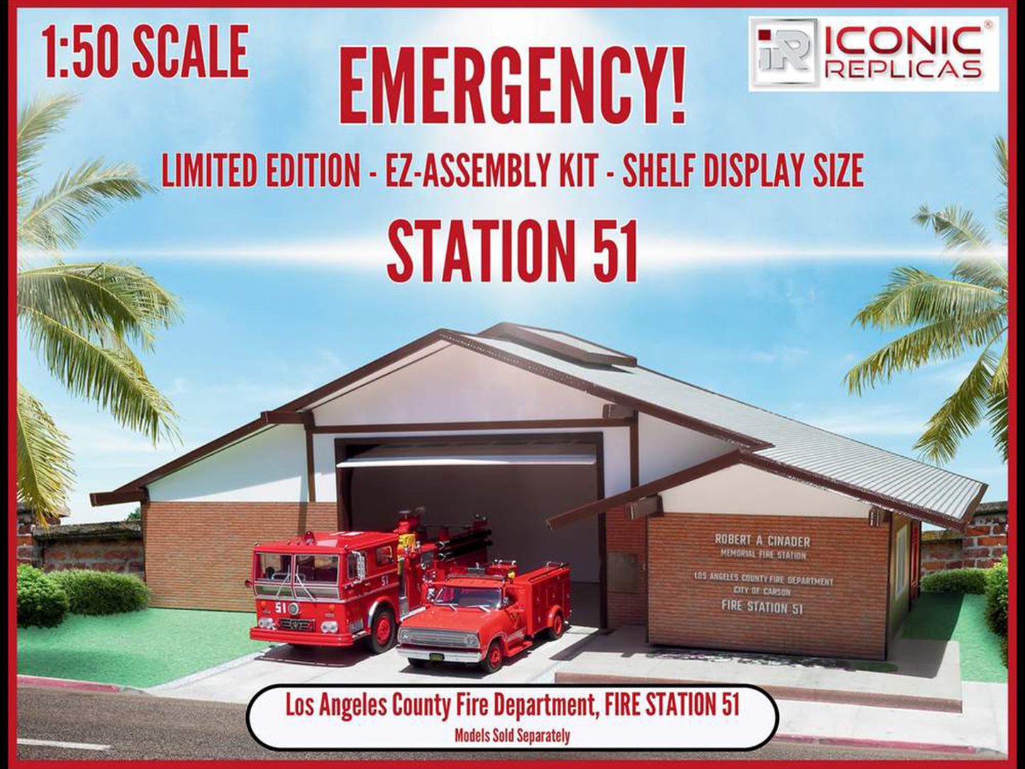 Los Angeles County Fire Department Fire Station 51 Diorama EZ Assembly Kit "Emergency!" Series 1/50 Model by Iconic Replicas T&y