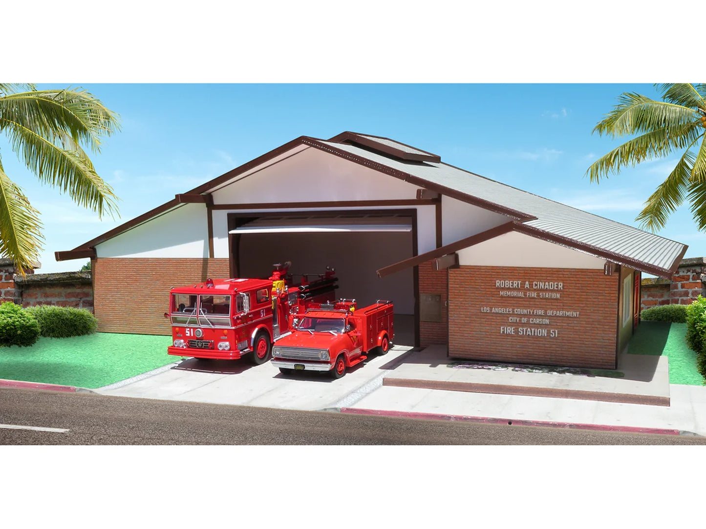 Los Angeles County Fire Department Fire Station 51 Diorama EZ Assembly Kit "Emergency!" Series 1/50 Model by Iconic Replicas T&y