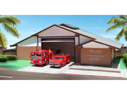 Los Angeles County Fire Department Fire Station 51 Diorama EZ Assembly Kit "Emergency!" Series 1/50 Model by Iconic Replicas T&y