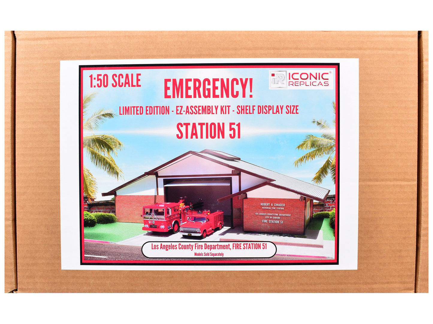 Los Angeles County Fire Department Fire Station 51 Diorama EZ Assembly Kit "Emergency!" Series 1/50 Model by Iconic Replicas T&y