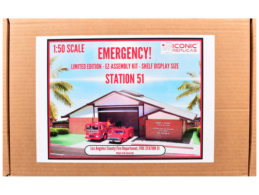 Los Angeles County Fire Department Fire Station 51 Diorama EZ Assembly Kit "Emergency!" Series 1/50 Model by Iconic Replicas T&y