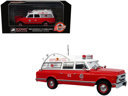 1969 Chevrolet C-10 Ambulance "Los Angeles City Fire Department" Red and White "5 Alarm" Series Limited Edition 1/50 T&y Diecast Model by Iconic Replicas