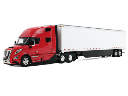 Volvo VNL 860 High-Roof Sleeper and 53' Trailer with Skirts Red with White Trailer 1/50 Diecast Model by First Gear