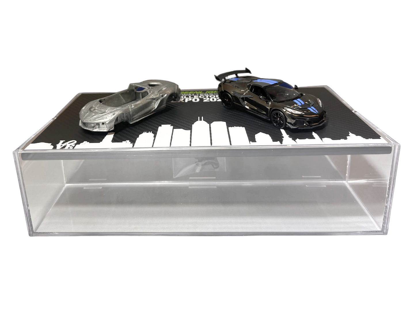 GreenLight 2025 Chevrolet Corvette C8 ZR1 Black with Blue Stripes Raw Casting Dual Pack "2025 Waltersons Collector's Expo Exclusive" 1/64 Diecast Model Car by <h2>2025 Greenlight</h2> <p>High-quality