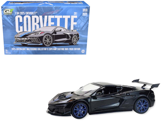 2025 Chevrolet Corvette C8 ZR1 Black with Blue Stripes with Raw Casting Dual Pack "2025 Greenlight Waltersons Collector's Expo Exclusive" 1/64 T&y Diecast Model Car by Greenlight