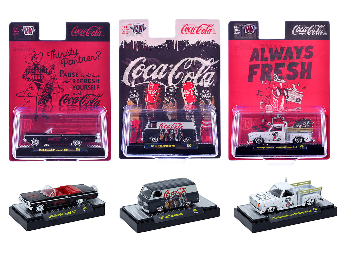 "Coca-Cola" Set of 3 pieces Release 65 Limited Edition to 4800 pieces Worldwide 1/64 T&y Diecast Models by M2 Machines