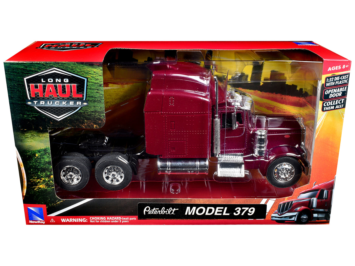 Peterbilt 379 Truck Tractor Burgundy Metallic "Long Haul Trucker" Series 1/32  T&y Diecast Model by New Ray