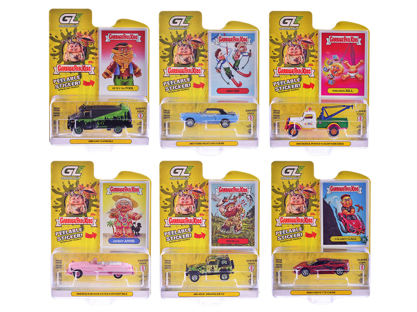 GreenLight "Garbage Pail Kids" Series #8 Set of 6 pieces 1/64 Diecast Models by <h2>"Garbage Greenlight</h2> <p>High-quality model car perfect for collectors and enthusiasts. Features detailed interio