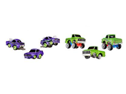 1969 Pontiac GTO Purple Metallic and 1967 Chevrolet C10 Pickup Truck Green Metallic "Custom Shop" 2 Car Set T&y Diecast Model Cars by CarTuned
