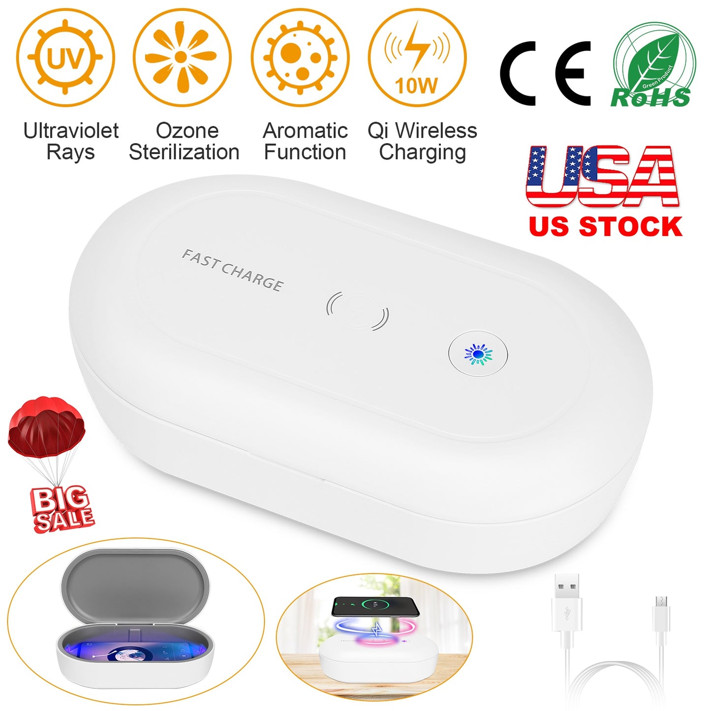 Uv Light Sanitizer Box Portable 10W Phone Wireless Charging Disinfection Lamp W