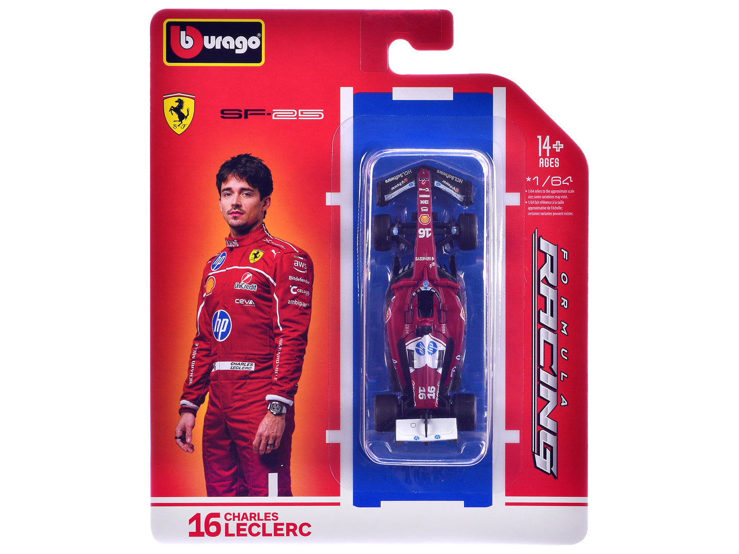 Ferrari SF-25 #16 Charles Leclerc Formula One F1 World Championship (2025) "Formula Racing" Series 1/64 T&y Diecast Model Car by Bburago