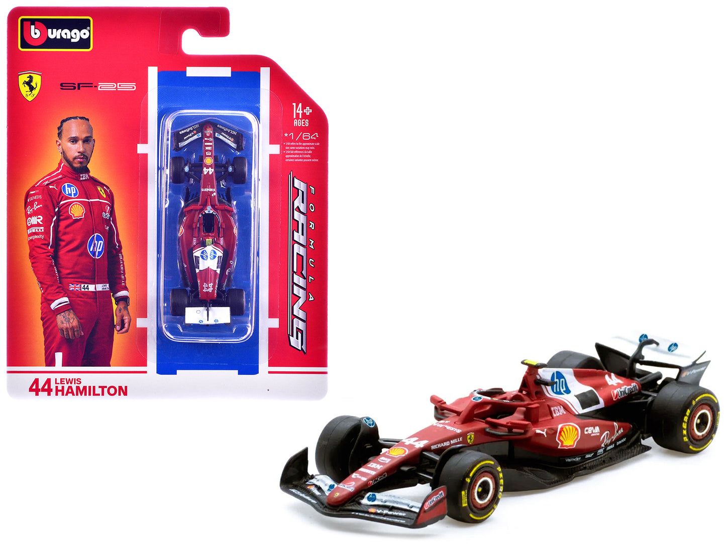Ferrari SF-25 #44 Lewis Hamilton Formula One F1 World Championship (2025) "Formula Racing" Series 1/64 T&y Diecast Model Car by Bburago