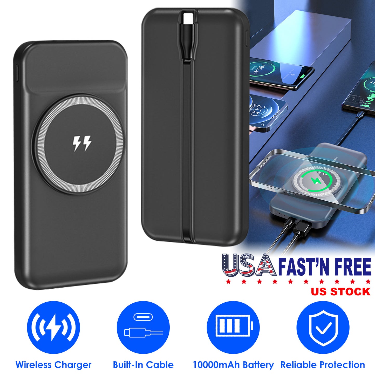 10000Mah 22.5W Magnetic Wireless Power Bank Pd Charging Portable Charger Wi