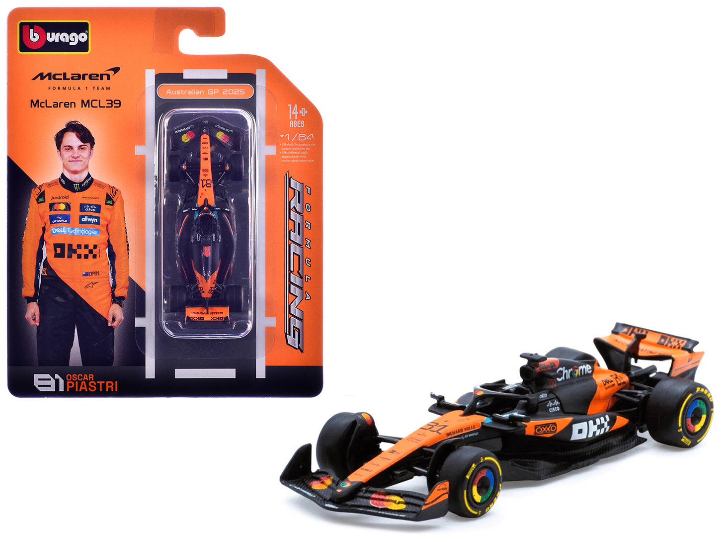 McLaren MCL39 #81 Oscar Piastri Formula One F1 "Australian GP" (2025) "Formula Racing" Series 1/64 T&y Diecast Model Car by Bburago