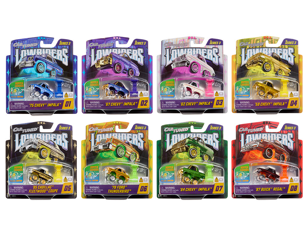 "Lowriders Show Glow" Series 3 Set of 8 Pieces Diecast Model Cars by CarTuned