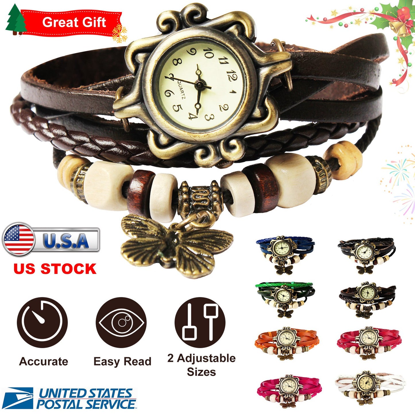 Vintage Women\'S Watch Bohemian Handmade Leather Quartz Wrist Fashion