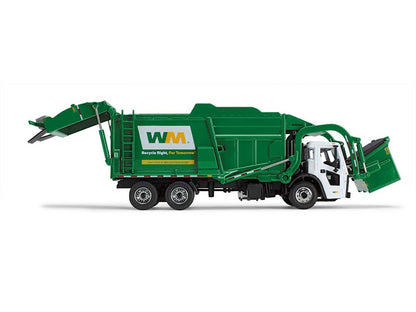 Mack LR Garbage Truck with McNeilus Meridian Front Load Refuse Body White and Green with Refuse Bin "Waste Management" 1/64 T&y Diecast Model by First Gear