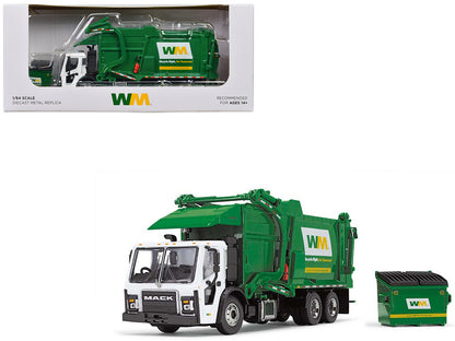 Mack LR Garbage Truck with McNeilus Meridian Front Load Refuse Body White and Green with Refuse Bin "Waste Management" 1/64 T&y Diecast Model by First Gear