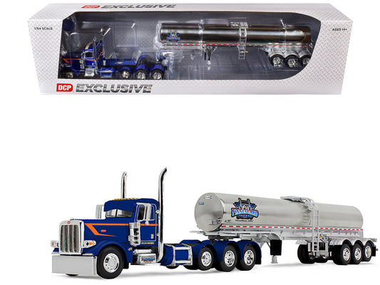 Peterbilt 389 Tri-Axle Day Cab and Walker Food Grade Tank Trailer "Finnesgard Trucking" Blue with Orange Stripes 1/64 T&y Diecast Model by DCP/First Gear