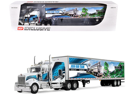 Kenworth W900L with 86" Studio Sleeper and 53' Utility Trailer with Skirts "Walinga" White with Blue Graphics 1/64 T&y Diecast Model by DCP/First Gear