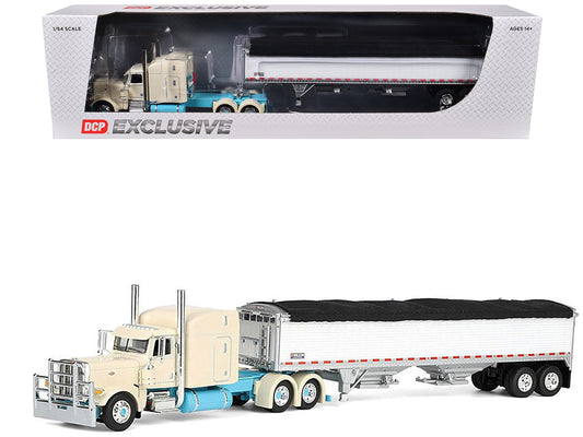 Peterbilt 389 with 63" Mid-Roof Sleeper and 43' Wilson Pacesetter High Sided Grain Trailer "Capitola Trucking" Cream 1/64 T&y Diecast Model by DCP/First Gear