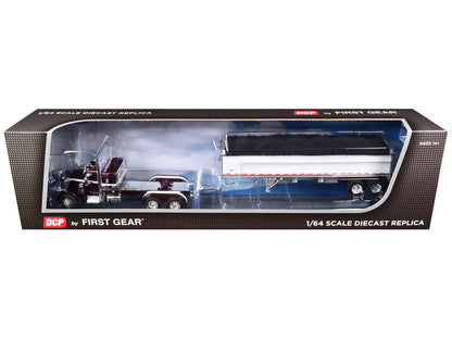 Peterbilt 351 with 36" Sleeper and 34' Wilson Pacesetter Grain Trailer Dark Cherry with White Stripes 1/64 Diecast Model by DCP/First Gear