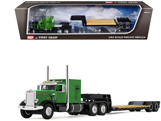 Peterbilt 351 with 60" Vintage Sleeper and Rogers Vintage Lowboy Trailer Green with Black Trailer 1/64 T&y Diecast Model by DCP/First Gear