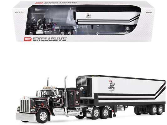 Kenworth W900A with 60" Flat Top Sleeper and 40' Vintage Trailer with Reefer "Dick Simon Trucking" Black with Graphics 1/64 T&y Diecast Model by DCP/First Gear