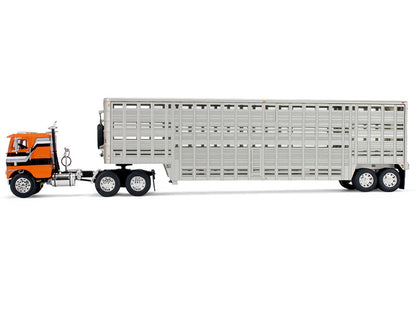 Freightliner COE and 45' Wilson Vintage Livestock Trailer Orange with Stripes 1/64 Diecast Model by DCP/First Gear