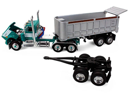 Kenworth W900A Day Cab with 22' Dual End Dump Trailers Turquoise with White Stripes 1/64 Diecast Model by DCP/First Gear