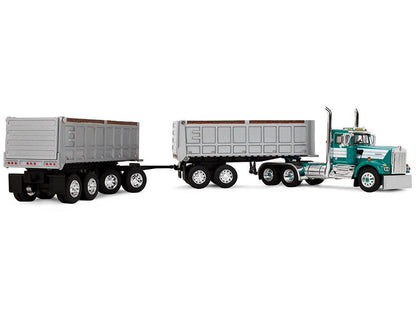 Kenworth W900A Day Cab with 22' Dual End Dump Trailers Turquoise with White Stripes 1/64 Diecast Model by DCP/First Gear