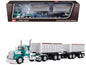 Kenworth W900A Day Cab with 22' Dual End Dump Trailers Turquoise with White Stripes 1/64 Diecast Model by DCP/First Gear