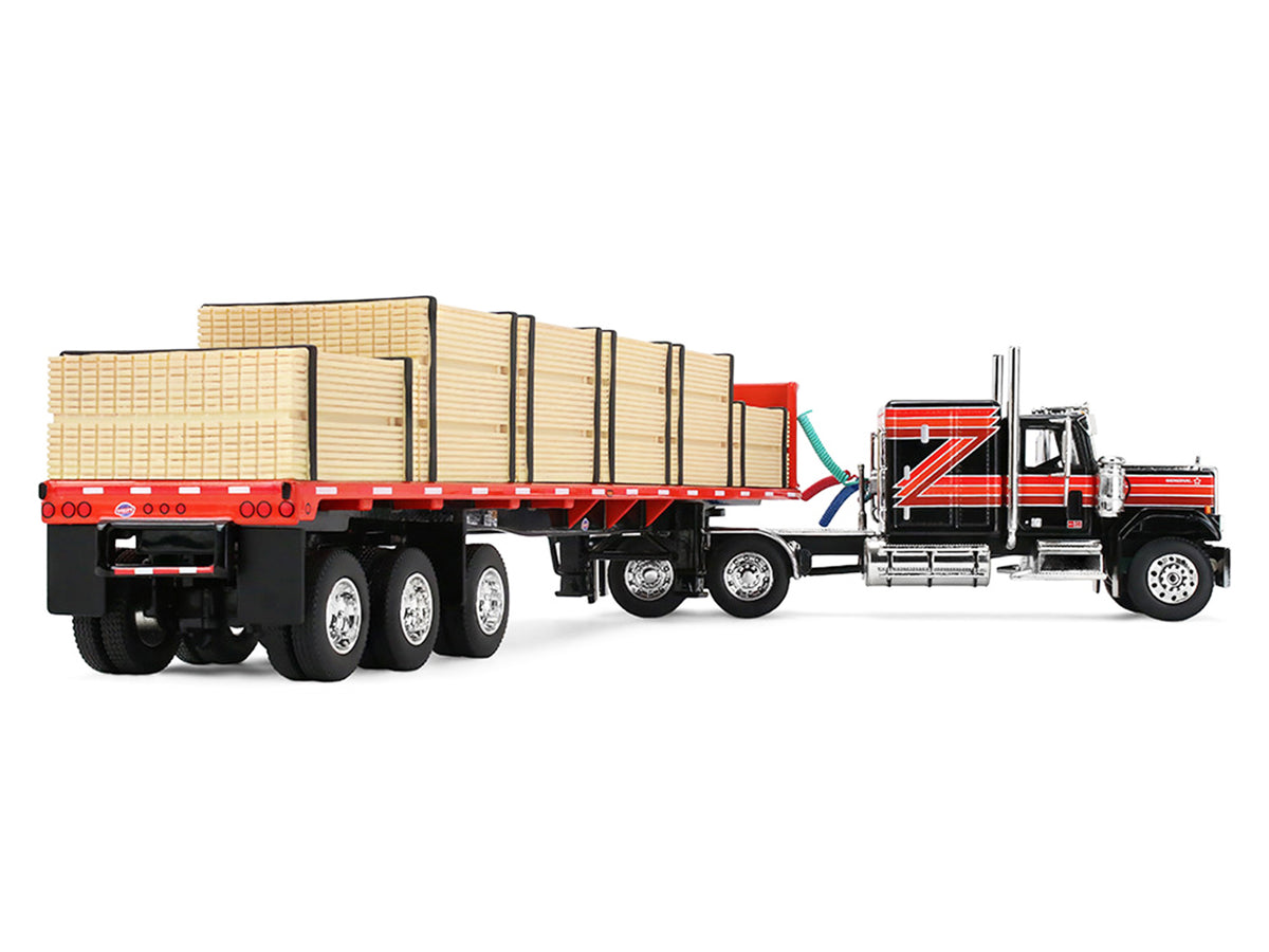 GMC General 60 Flat Top Sleeper & 48' Utility Flatbed Trailer Lumber Load