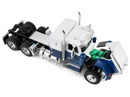 Chevrolet Bison with 34" Flat Top Sleeper & 40' Vintage Trailer with Reefer Blue and White 1/64 Diecast Model by DCP/First Gear