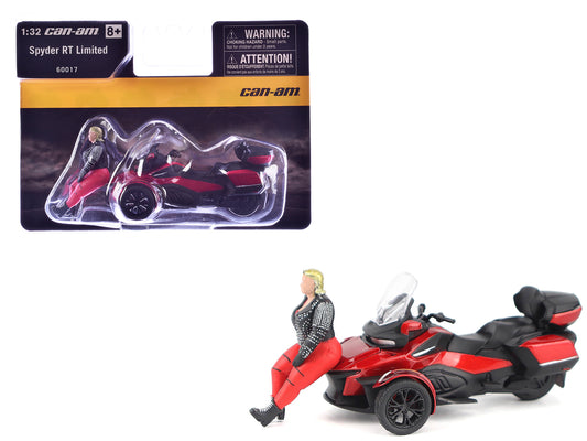 Can-Am Spyder RT Limited 3-Wheel Motorcycle Deep Marsala Red Metallic with Driver Figure 1/32 T&y Diecast Model by BRP Models