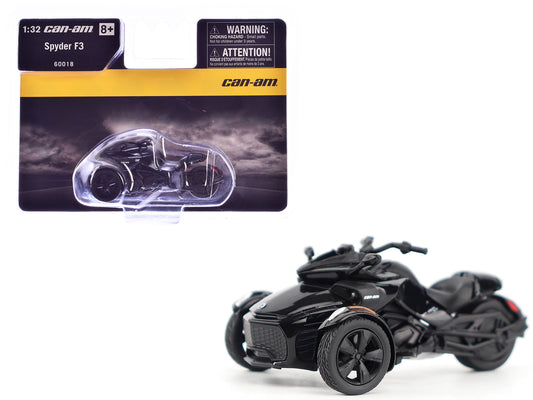 Can-Am Spyder F3 3-Wheel Motorcycle Steel Black Metallic 1/32 T&y Diecast Model by BRP Models